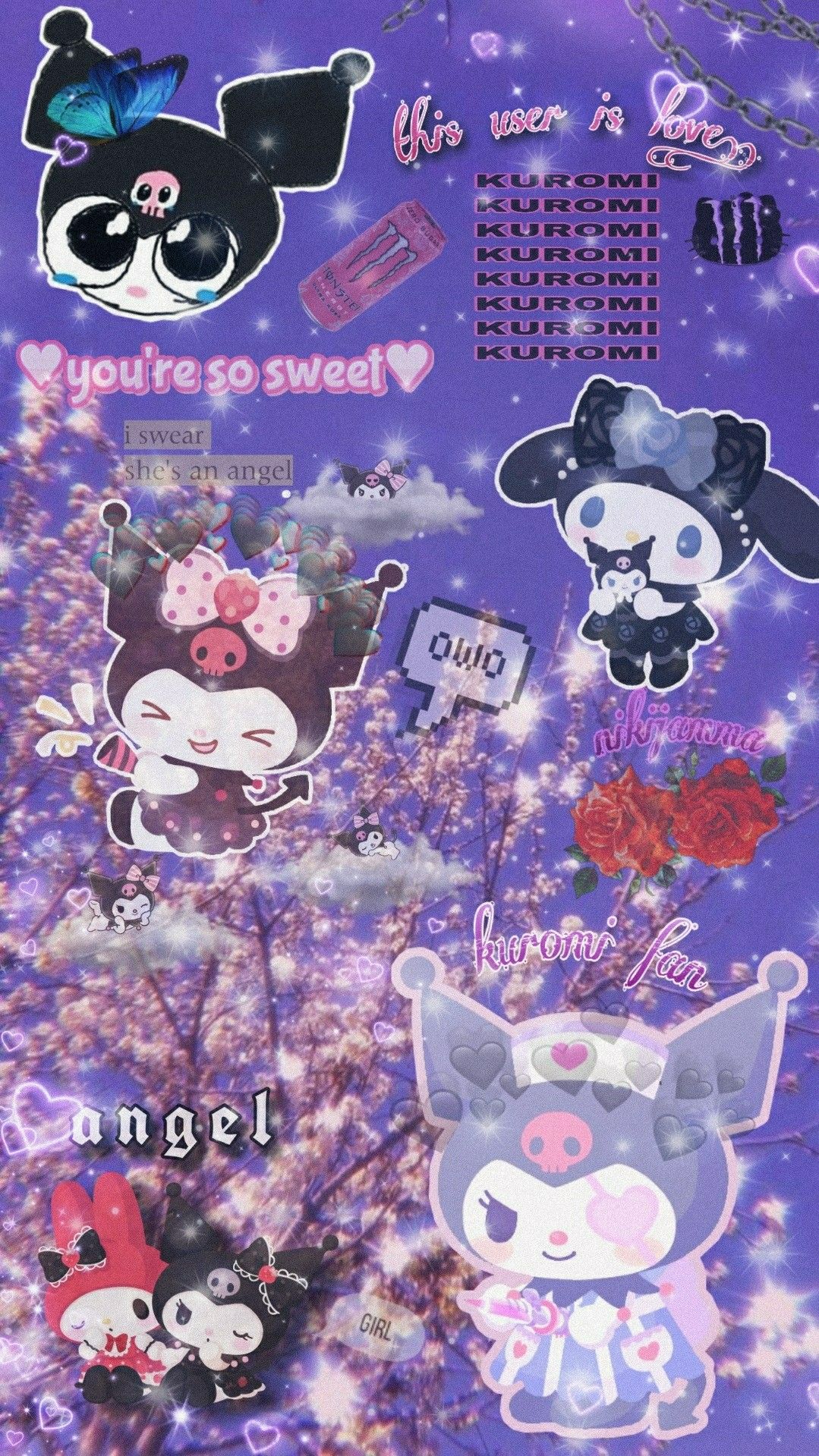 Kuromi Wallpaper 4K, Hello Kitty, Black jester hat
